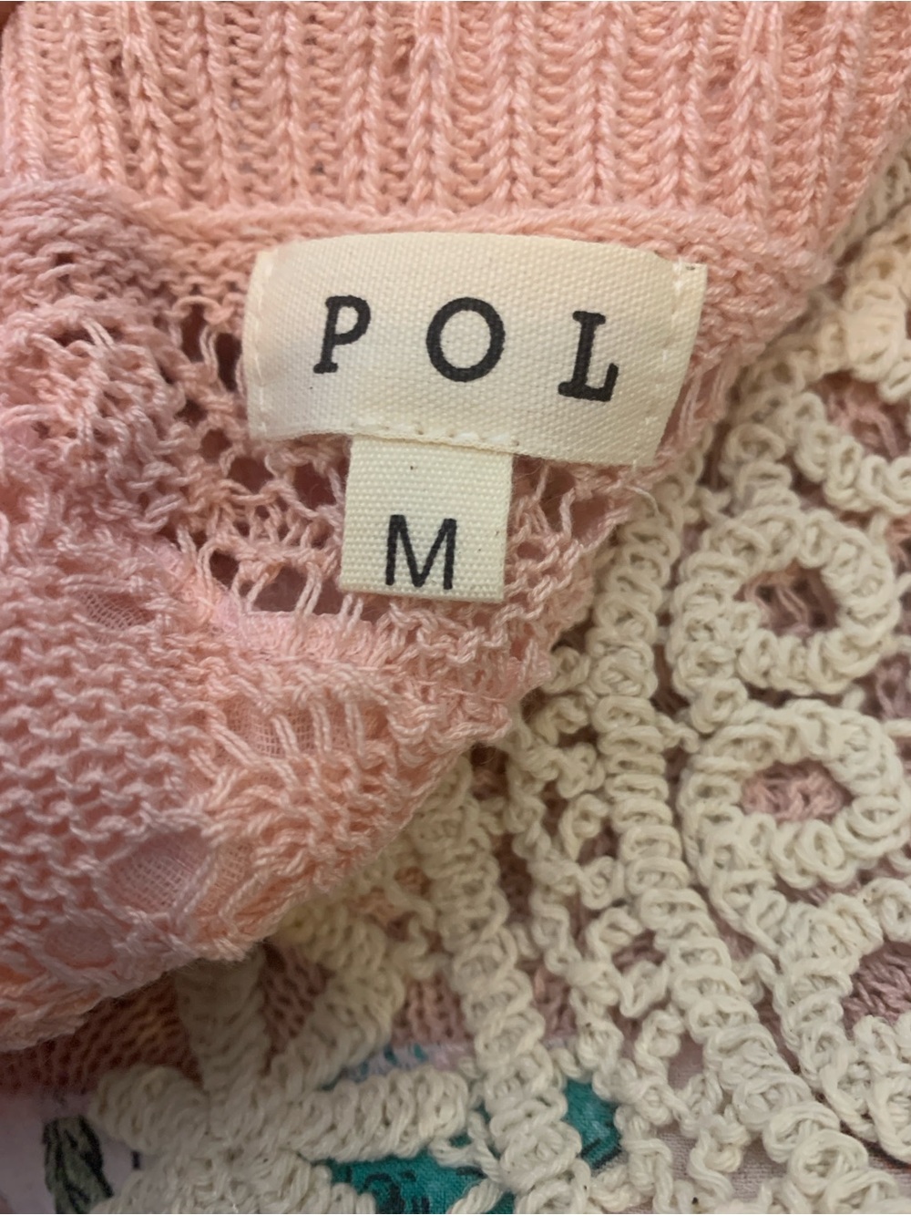 POL Blush Pink Crochet Lace Patchwork Sweater | Boho Cottagecore | Medium L1-37 - Picture 6 of 7